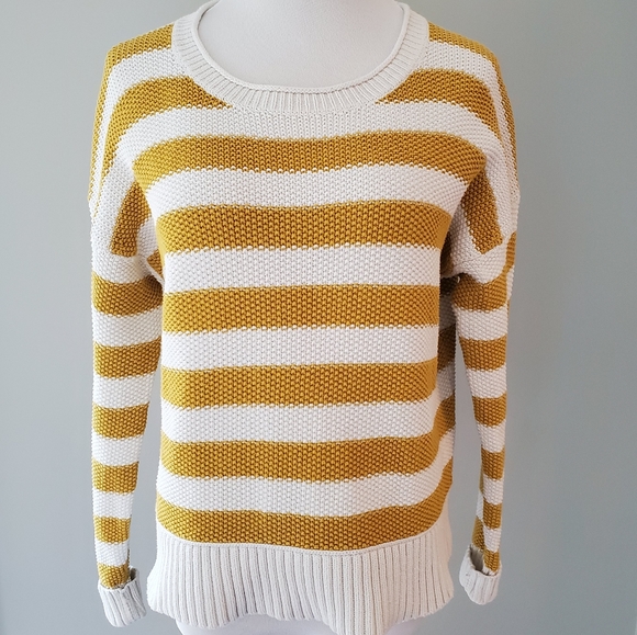 J. Crew Sweaters - J.Crew Textured Stripe Knit Sweater Mustard Ivory
